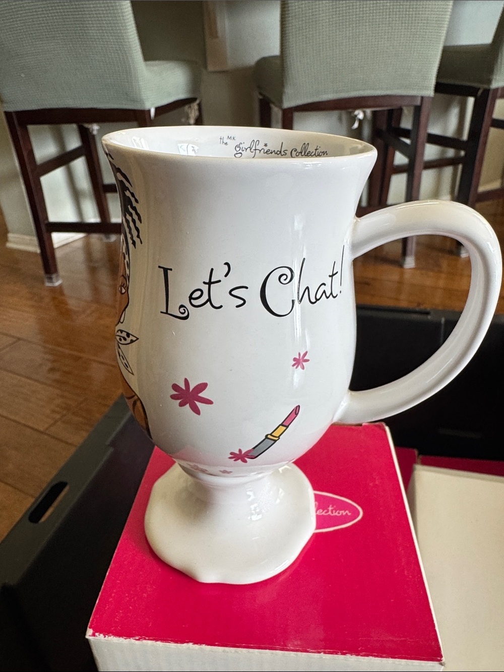 Mary Kay White 'Let's Chat' Pedestal Mug with Pink Accents